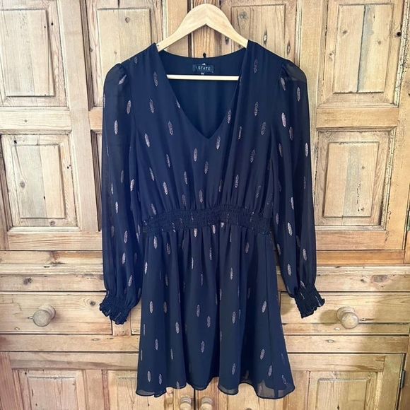 1. State Women's Size‎ XS Black Pink V-Neck Sheer Long Sleeve Dress V-Neck - Picture 2 of 11